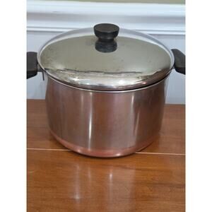 Vintage Revere Ware 6 QT Stock Pot Pan Copper Bottom 1801